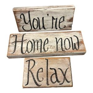 Rustic 'Farmhouse Ranch Style You’ Me Home Now Relax' Wood Sign Set